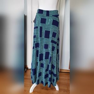 LuLaRoe Maxi Skirt, Size XS, Dark Blue & Teal, Geometric print